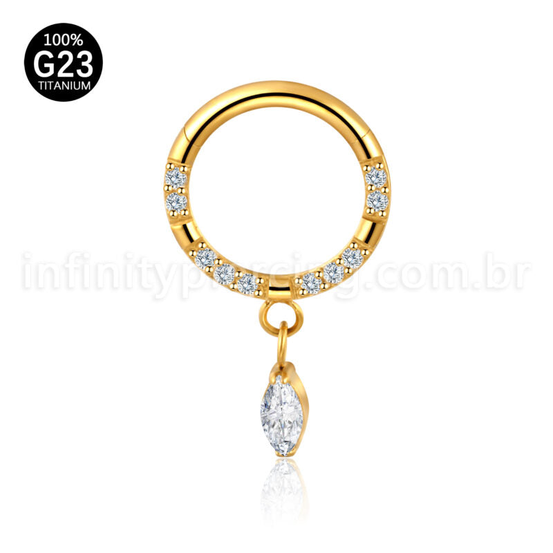 Piercing Argola Titânio Zircônia Frontal Pingente Oval Com Pontas