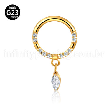 Piercing Argola Titânio Zircônia Frontal Pingente Oval Com Pontas