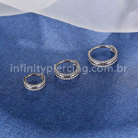 Piercing Argola Titânio Segmento Articulado 1 Lisa 2 Fileiras Zircônia Cravejada