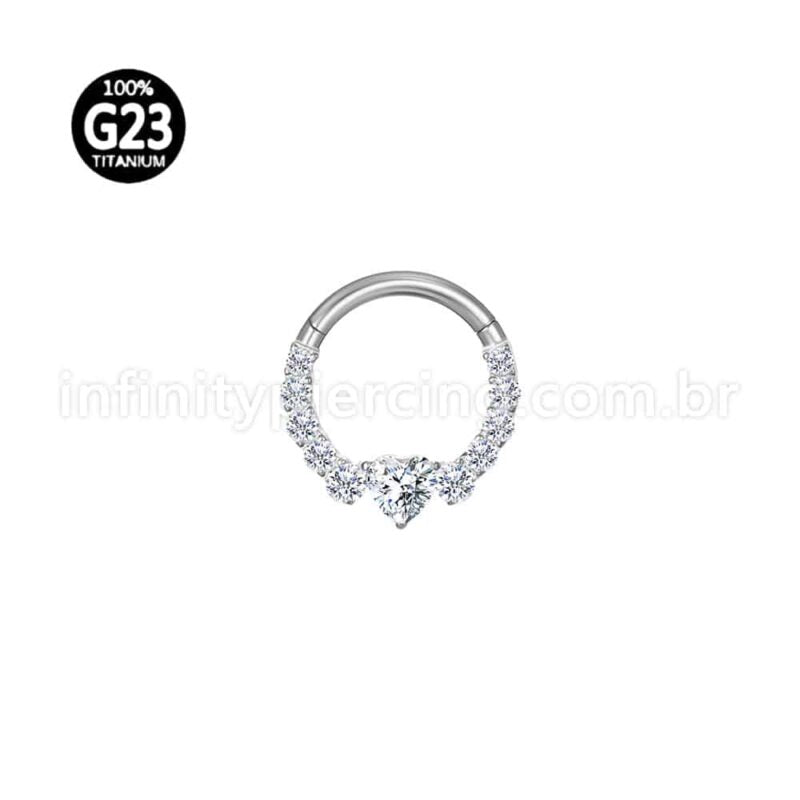 Piercing Argola Titânio Zircônia Coração Cravejada