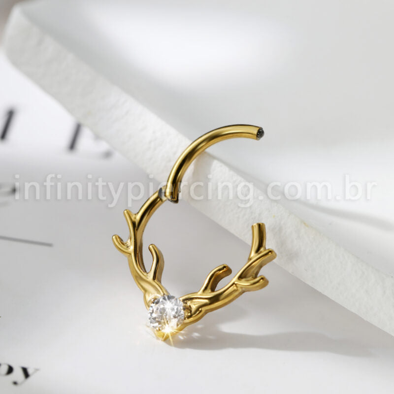 Piercing Argola Titânio Chifre De Alce Zircônia Cravejada