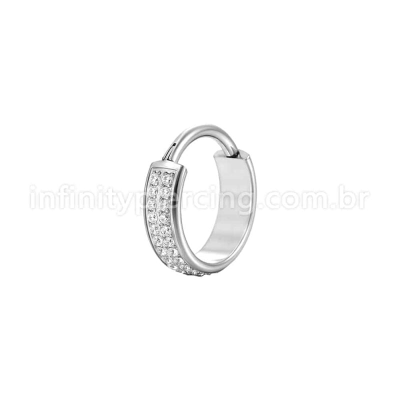 Piercing Argola Aço Cirúrgico Segmento Articulado 2 Fileiras Zircônia Cravejada