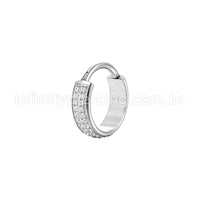 Piercing Argola Aço Cirúrgico Segmento Articulado 2 Fileiras Zircônia Cravejada