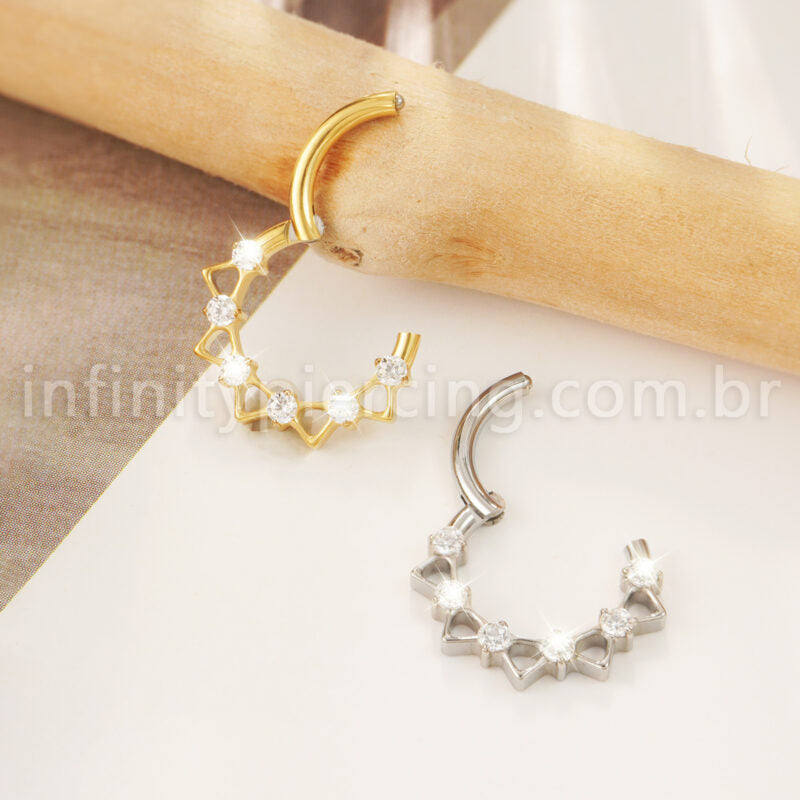 Piercing Argola Titânio Segmento Articulado Zircônia Cravejada