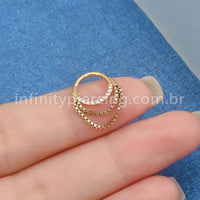 Piercing Argola Segmento Articulado Ouro 14K Detalhes Frontal