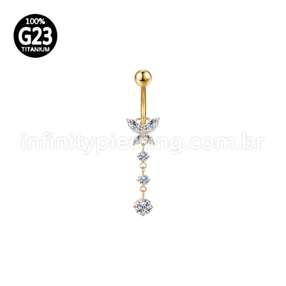 Piercing Banana Titânio Borboleta Zircônia Com Pingente