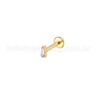 Piercing Labret Aço Cirúrgico Retângulo Zircônia