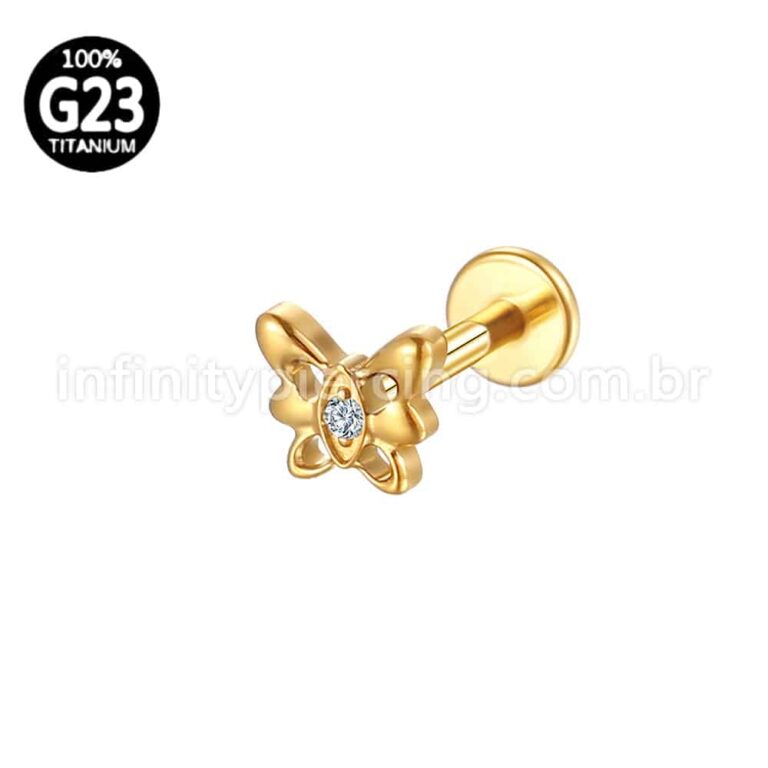 Piercing Labret Titânio Borboleta Com 1 Zircônia Cravejada