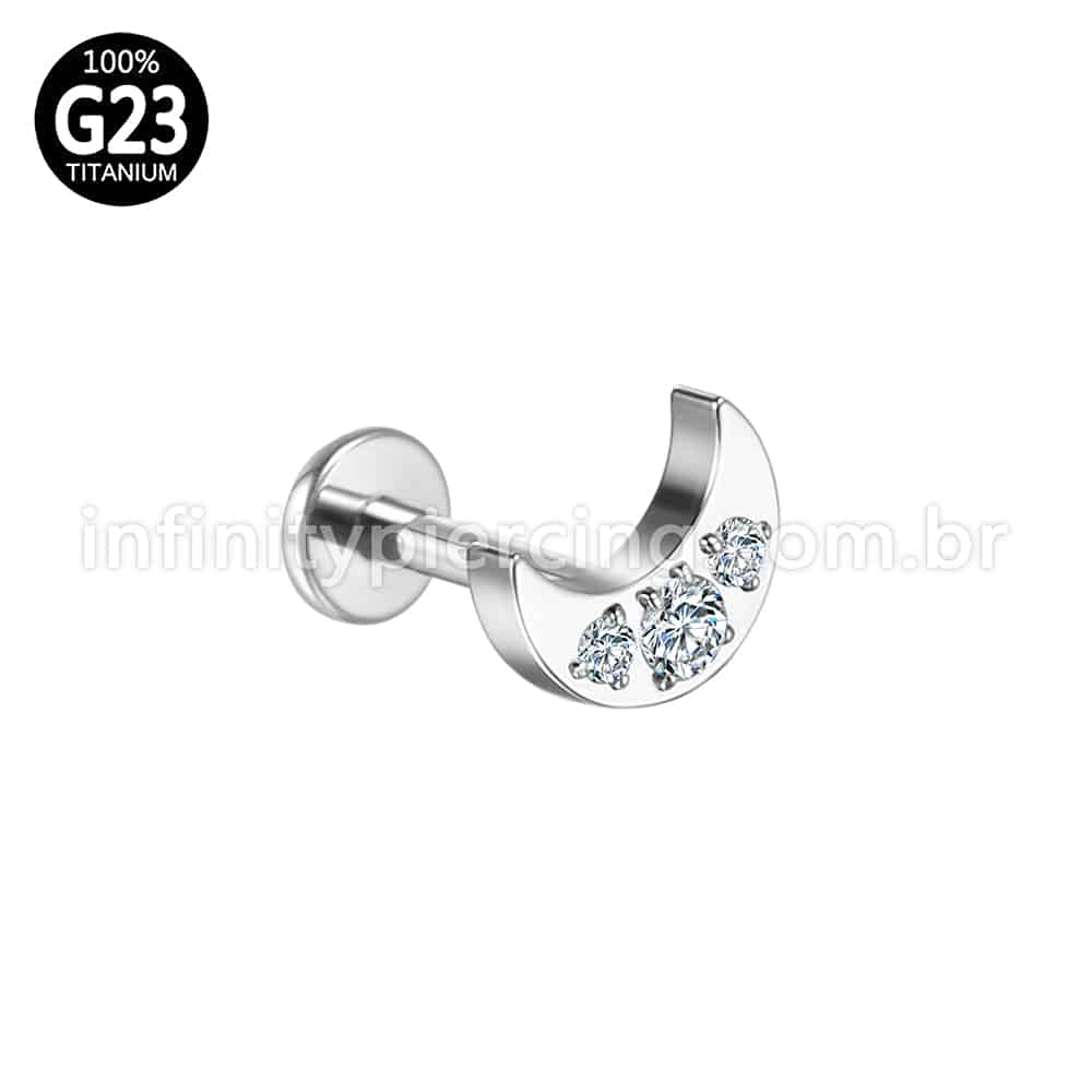 Piercing Labret Titânio Rosca Interna Lua Zircônia