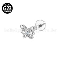 Piercing Labret Titânio Borboleta Com 1 Zircônia Cravejada