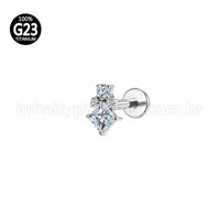 Piercing Labret Titânio Quadrado/Bolinhas Zircônia Cravejada