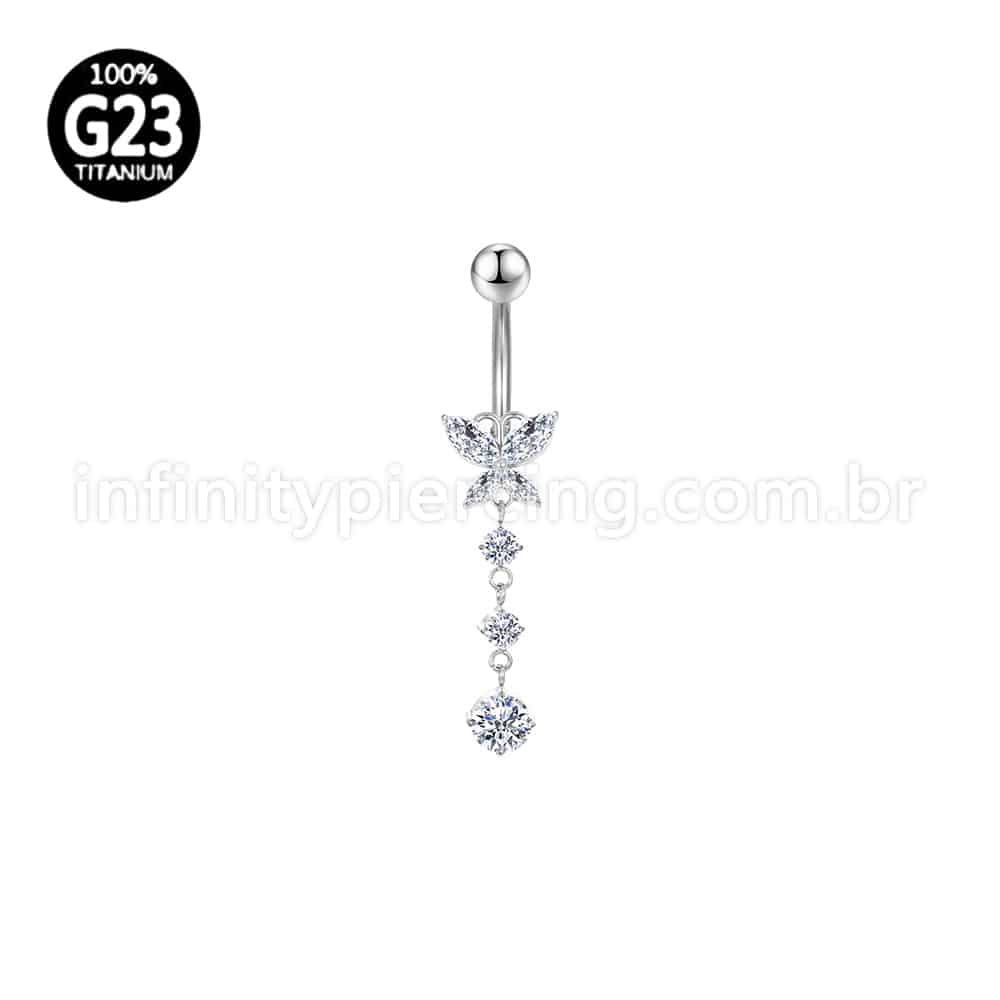 Piercing Banana Titânio Borboleta Zircônia Com Pingente