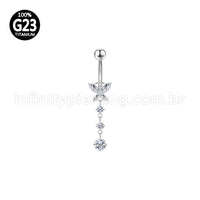 Piercing Banana Titânio Borboleta Zircônia Com Pingente