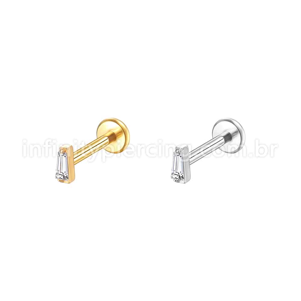 Piercing Labret Aço Cirúrgico Retângulo Zircônia