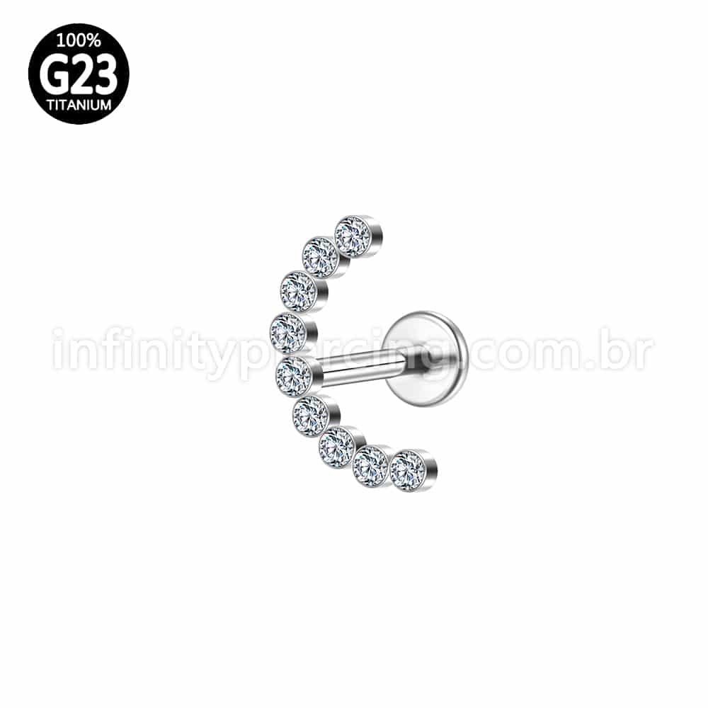 Piercing Labret Titânio Curvo Com Zircônias