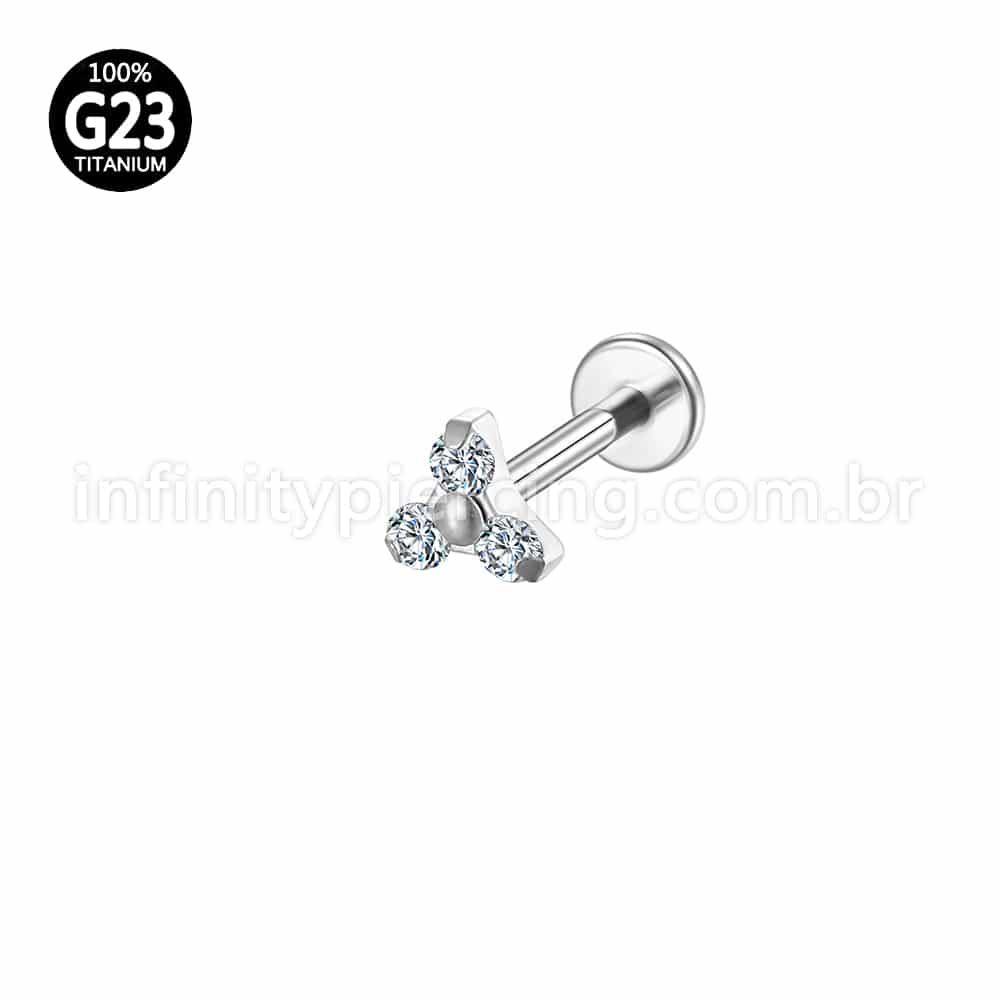 Piercing Labret Titânio Trinity Zircônia Cravejada