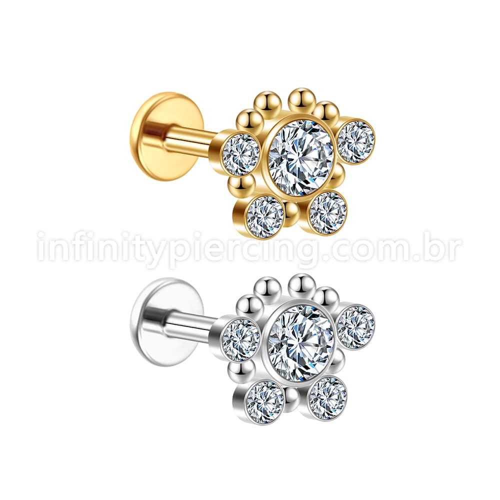 Piercing Labret Aço Cirúrgico Indiano Zircônia