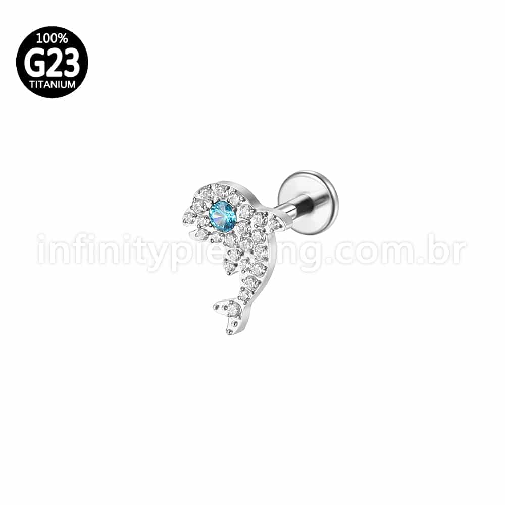 Piercing Labret Titânio Golfinho Zircônia