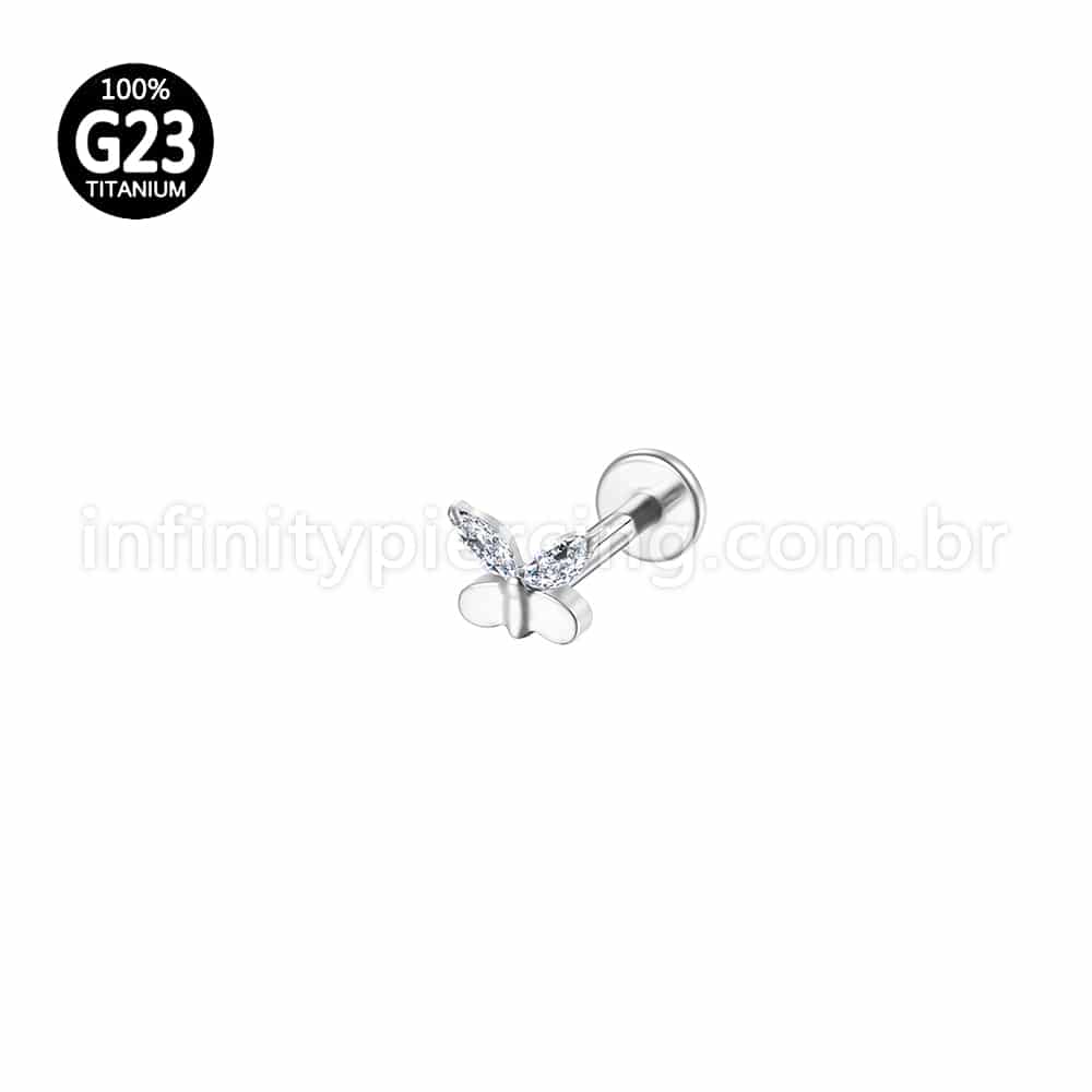 Piercing Labret Titânio Borboleta Zircônia