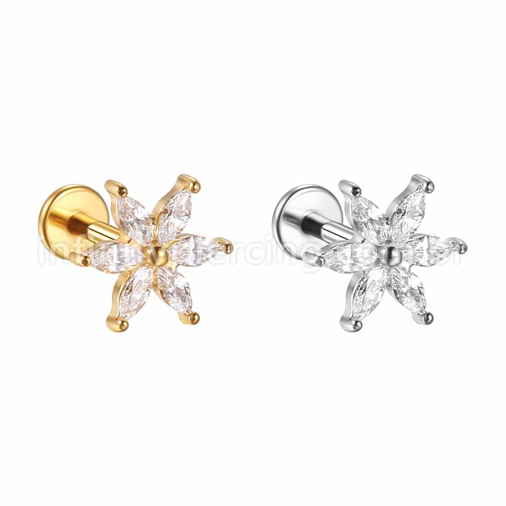 Piercing Labret Aço Cirúrgico Zircônia Cravejada Flor