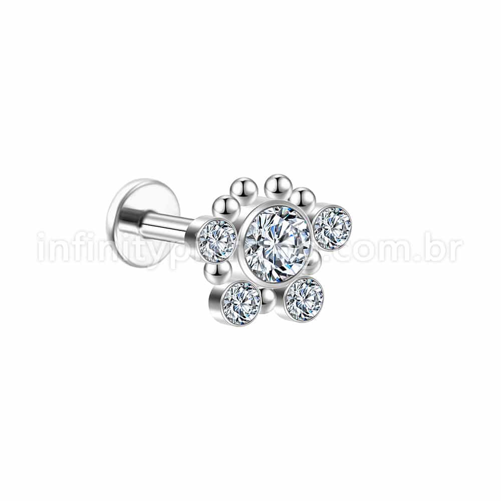 Piercing Labret Aço Cirúrgico Indiano Zircônia