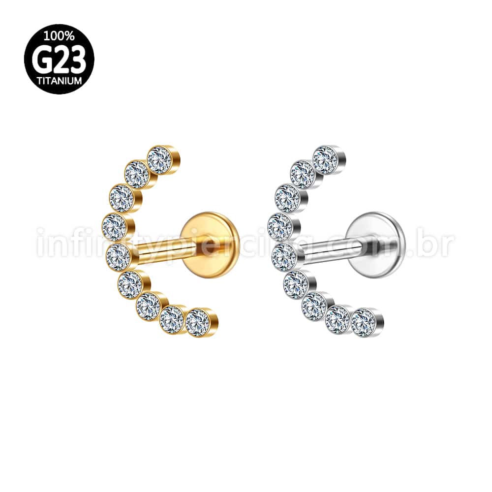 Piercing Labret Titânio Curvo Com Zircônias