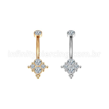 Piercing Banana Aço Cirúrgico Indiano 5 Zircônias Cravada