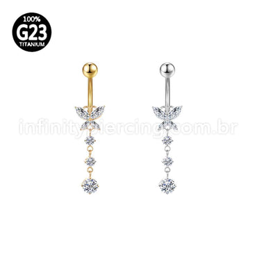 Piercing Banana Titânio Borboleta Zircônia Com Pingente