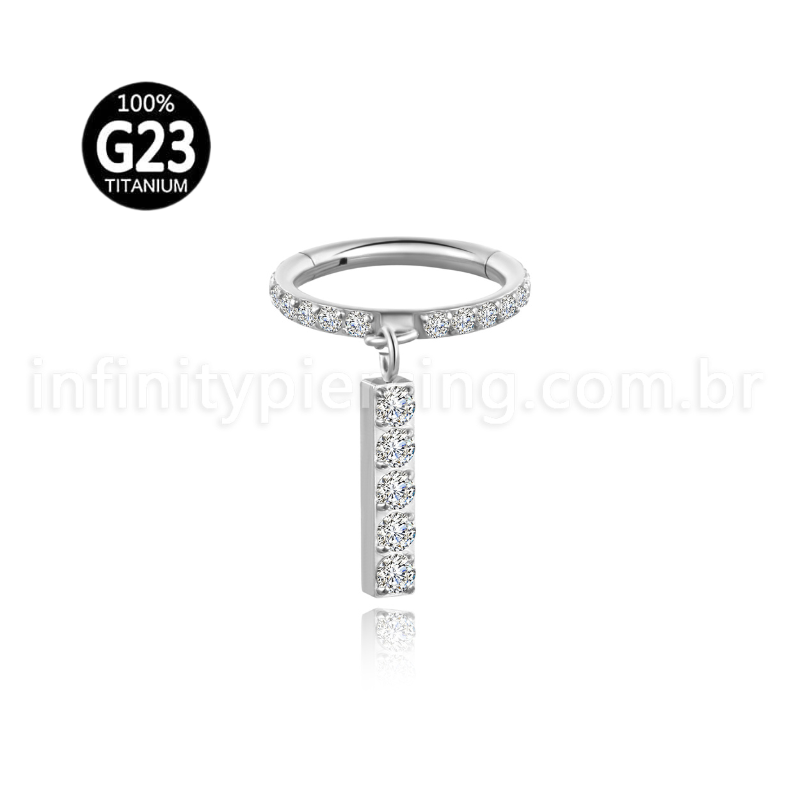Piercing Argola Titânio Zircônia Cravejada Pingente Barra