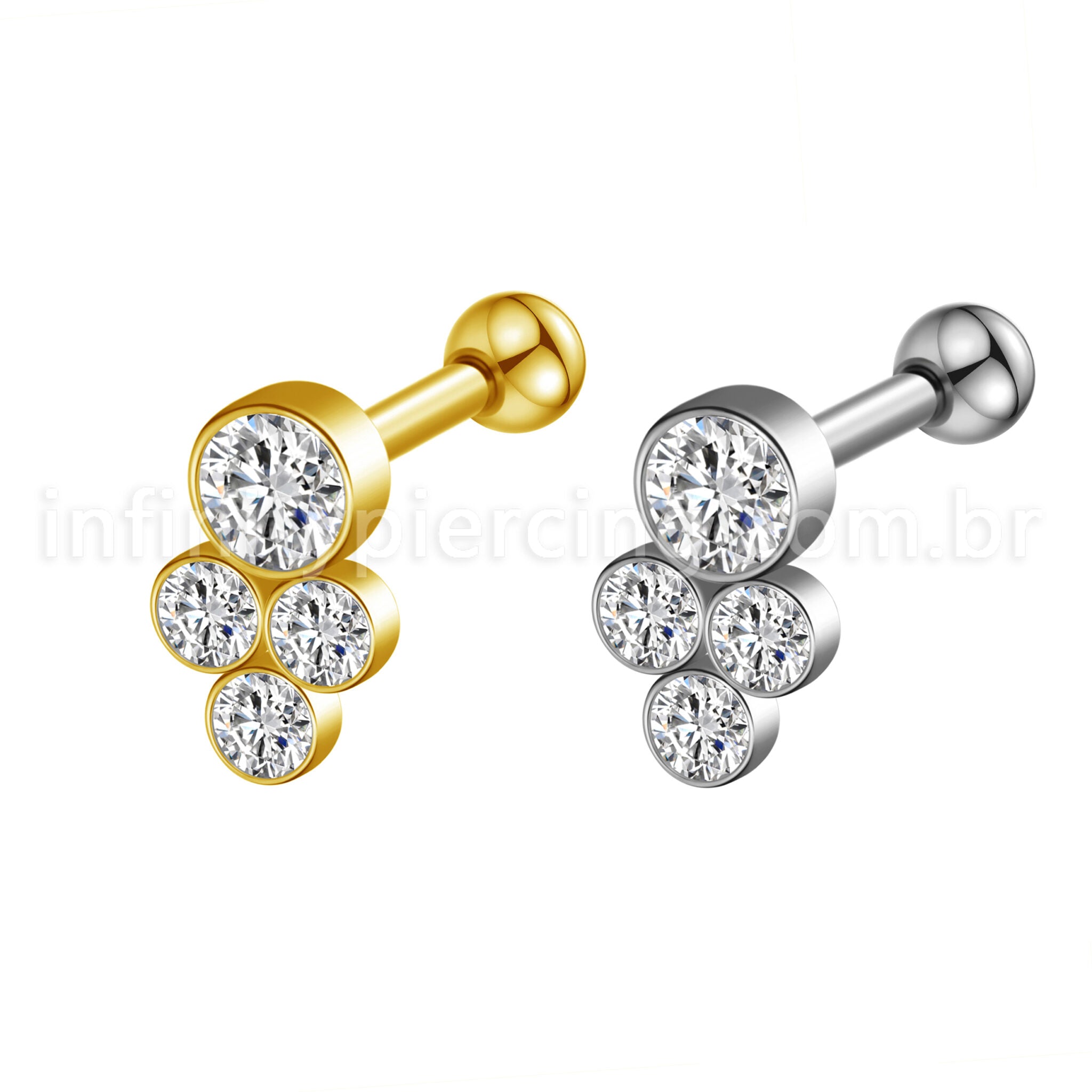 Piercing Minibarbell Aço Cirúrgico 4 Zircônias