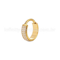 Piercing Argola Aço Cirúrgico Segmento Articulado 2 Fileiras Zircônia Cravejada