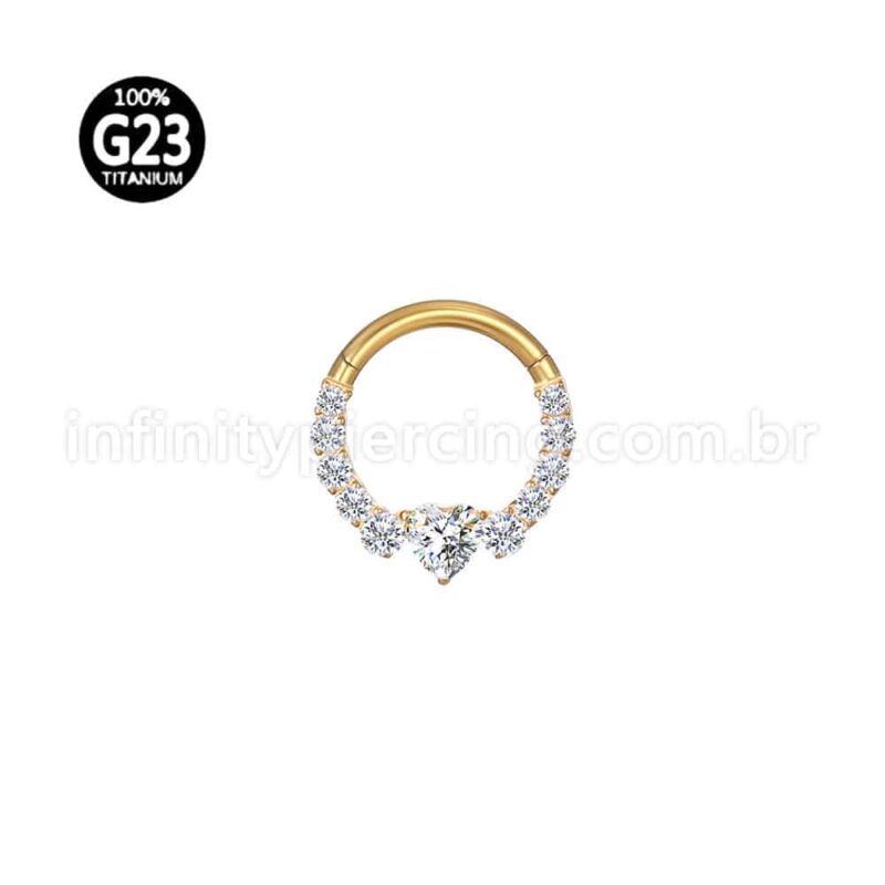 Piercing Argola Titânio Zircônia Coração Cravejada