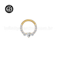 Piercing Argola Titânio Zircônia Coração Cravejada