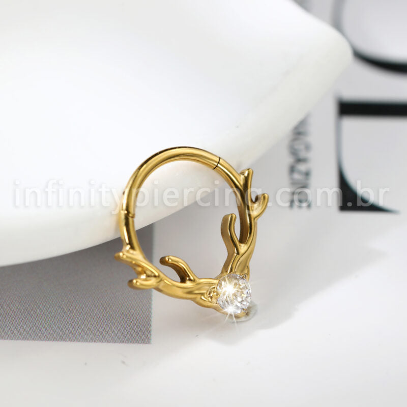 Piercing Argola Titânio Chifre De Alce Zircônia Cravejada
