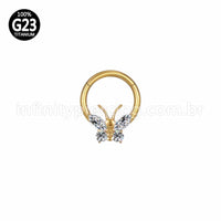 Piercing Argola Titânio Segmento Articulado Borboleta Zircônia Cravejada