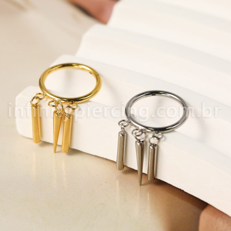 Piercing Argola Titânio Segmento Articulado Com Pingentes