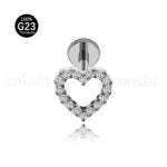 Piercing Labret Titânio Coração Vazado Zircônia
