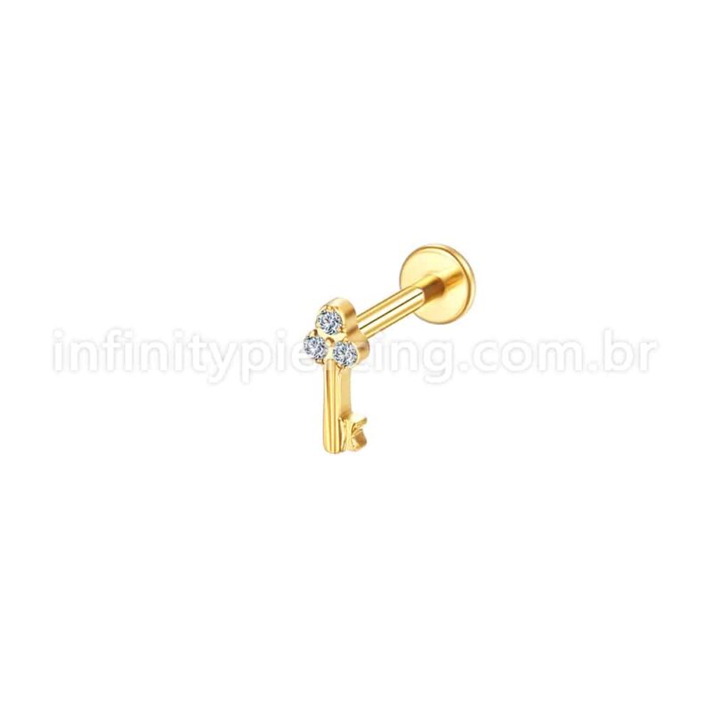 Piercing Labret Aço Cirúrgico Chave Zircônia Cravejada
