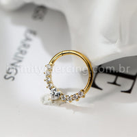 Piercing Argola Aço Cirúrgico Coração Zircônias Cravejada