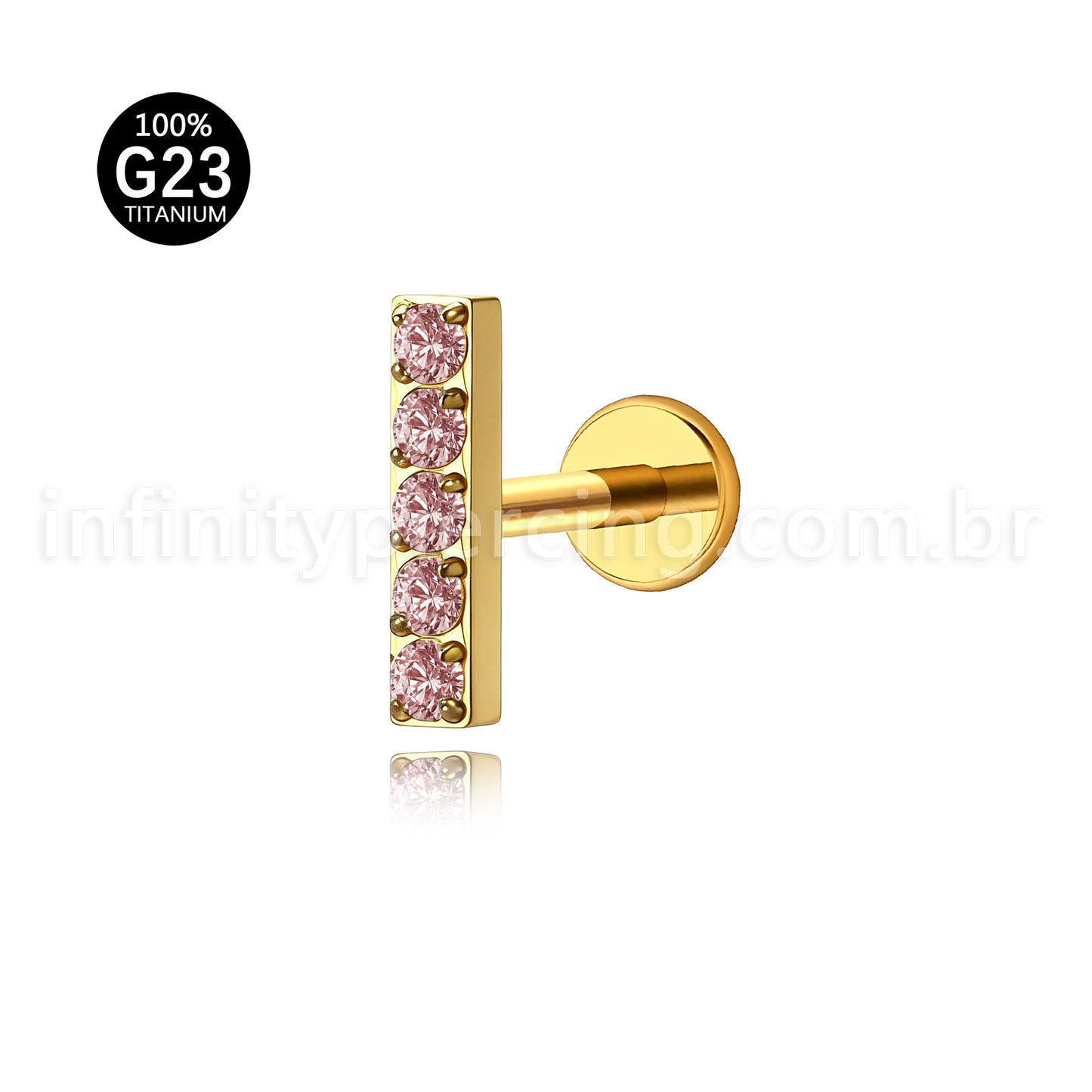 Piercing Labret Titânio Rosca Interna Barra Zircônia Grande