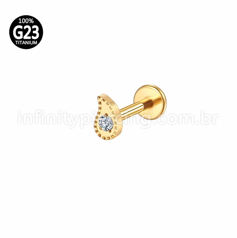 Piercing Labret Titânio Gota Zircônia Cravejada