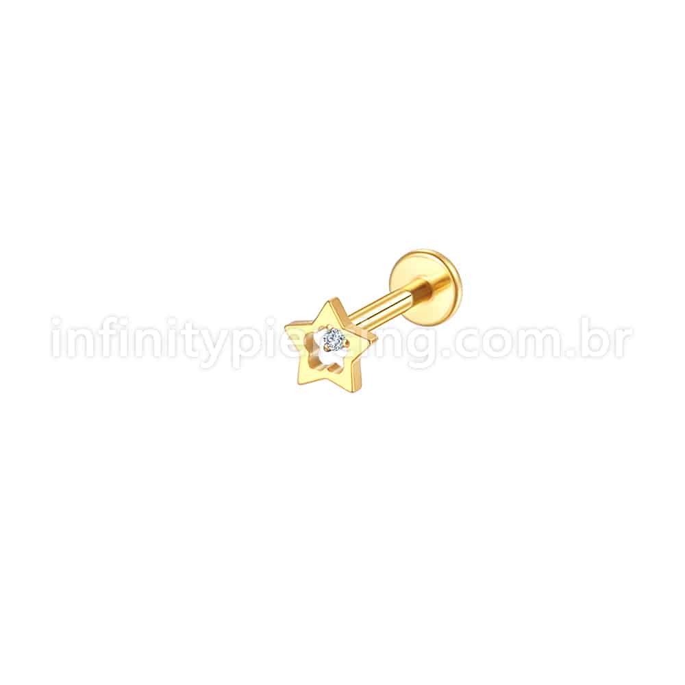 Piercing Labret Aço Cirúrgico Estrela Vazada Zircônia