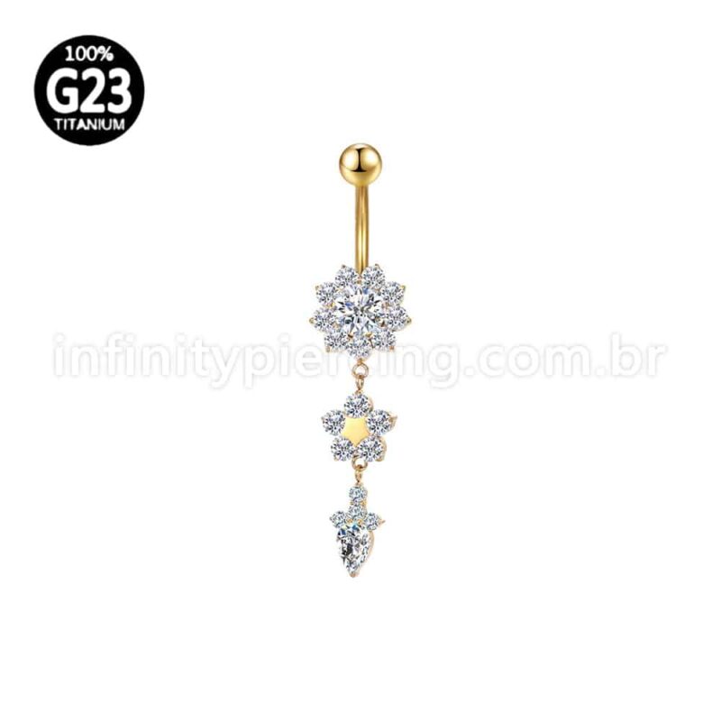 Piercing Banana Titânio Flor Zircônia Com Pingente