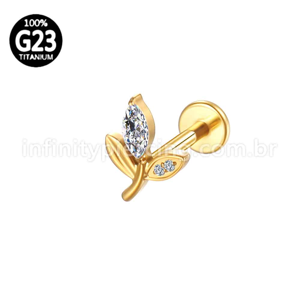Piercing Labret Titânio Galho Zircônia Cravejada