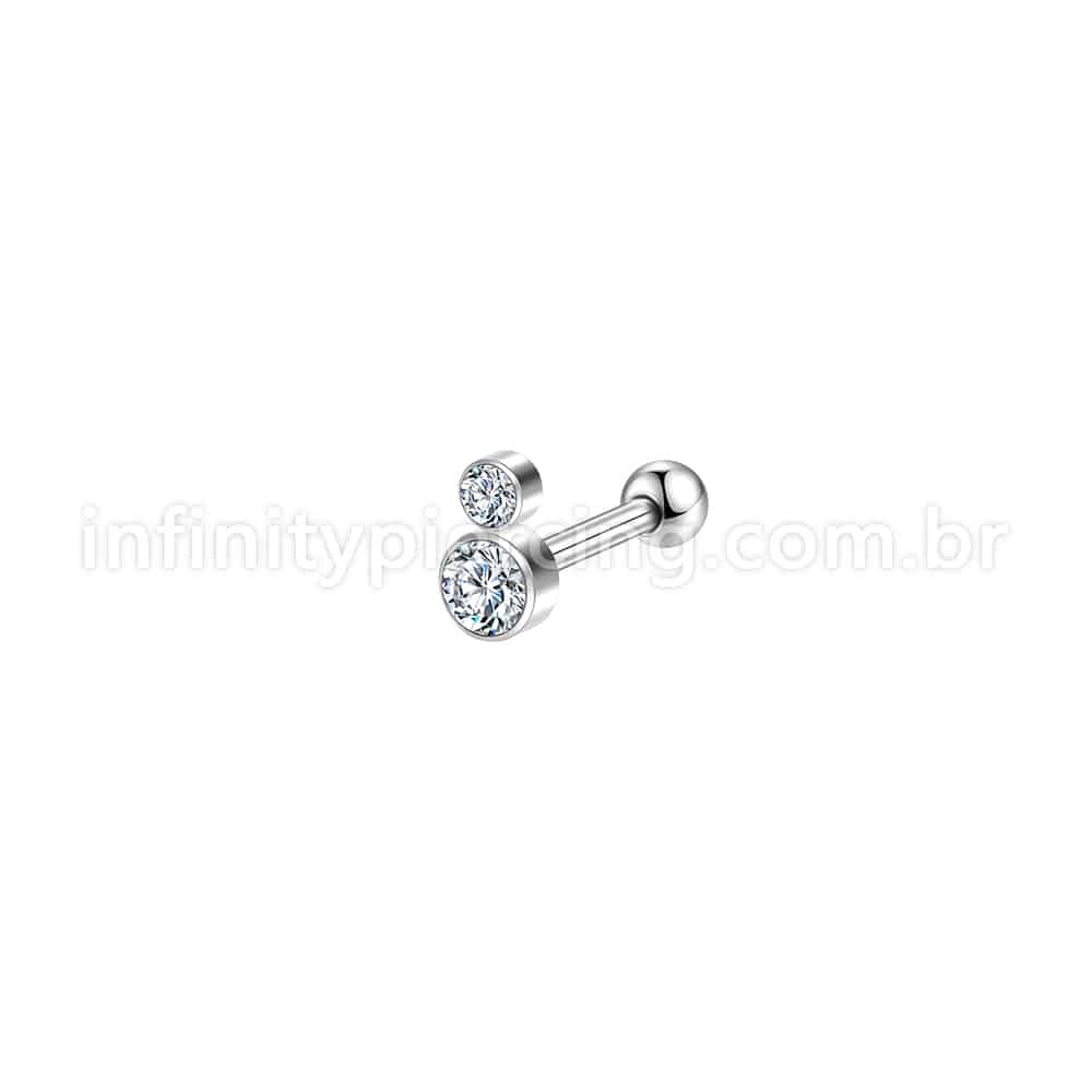 Piercing Minibarbell Aço Cirúrgico 2 Zircônia Cravada