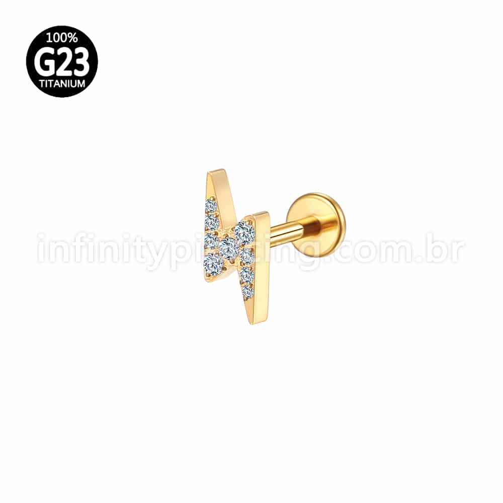 Piercing Labret Titânio Rosca Interna Raio Zircônia Cravejada