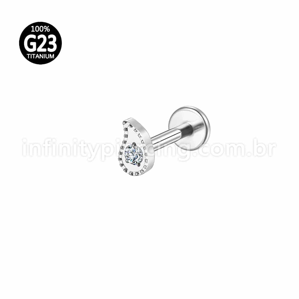 Piercing Labret Titânio Gota Zircônia Cravejada