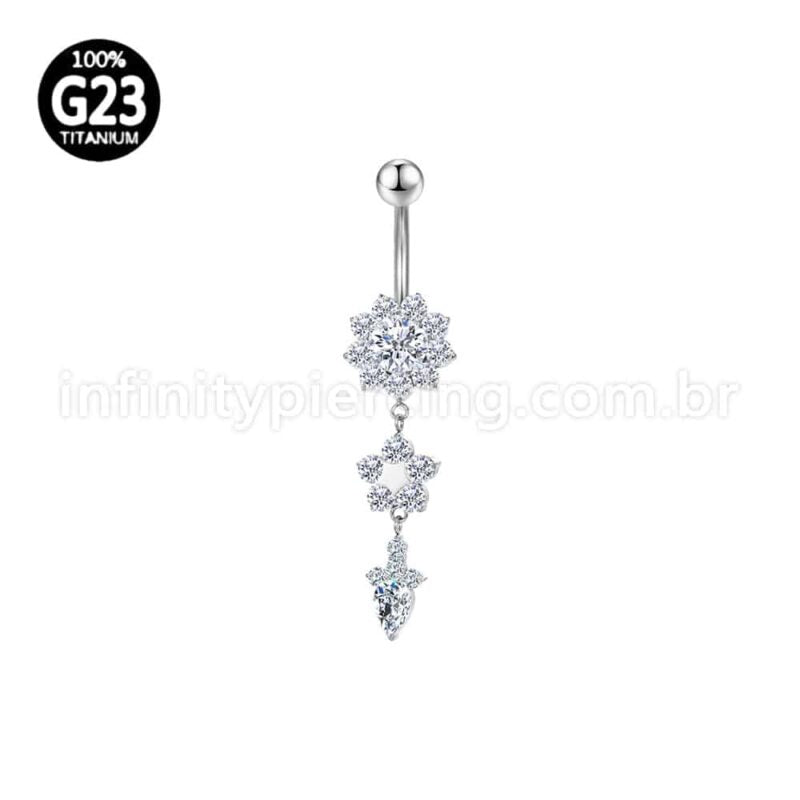 Piercing Banana Titânio Flor Zircônia Com Pingente