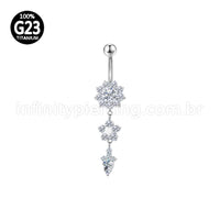 Piercing Banana Titânio Flor Zircônia Com Pingente
