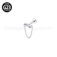 Piercing Labret Titânio 2 Zircônias Com Corrente